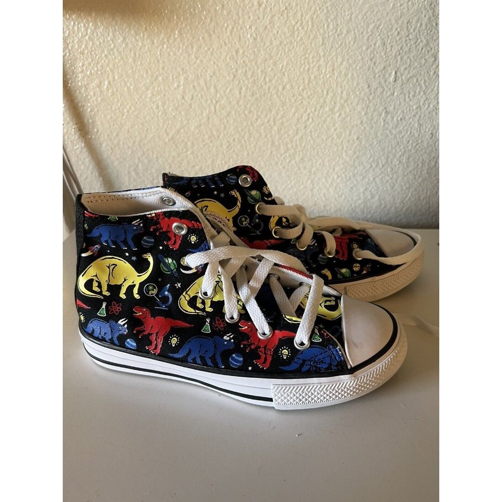 Kids Converse All Star Multicolor Dinosaur High Top Shoes Size 13.5